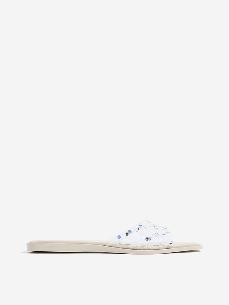 LUNA BLU Ivory Stud-Detailed Vinyl Slides