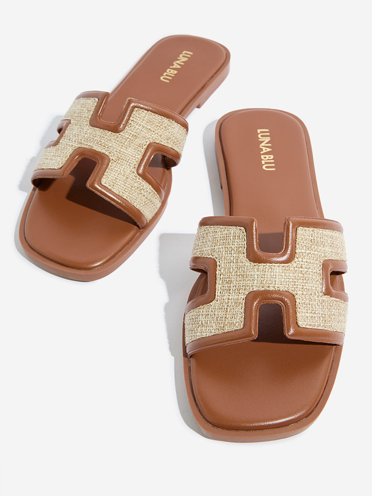 Westside LUNA BLU Women's Tan Jute-Textured Slides Zoomed View