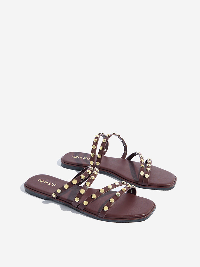 LUNA BLU Brown Stud-Detailed Slides