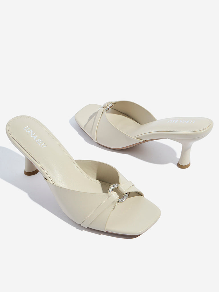 Westside LUNA BLU Women's Ivory Stiletto Heel Sandals for Casual Wear Zoomed View