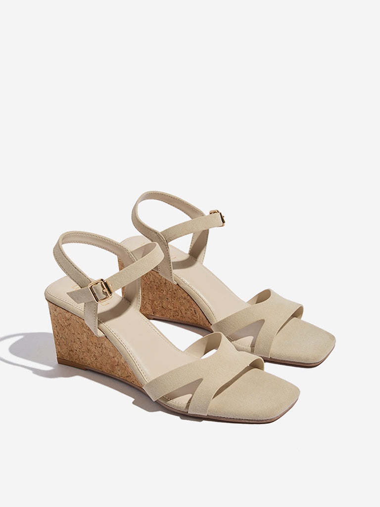 LUNA BLU Beige Slingback Wedge-Heel Sandals