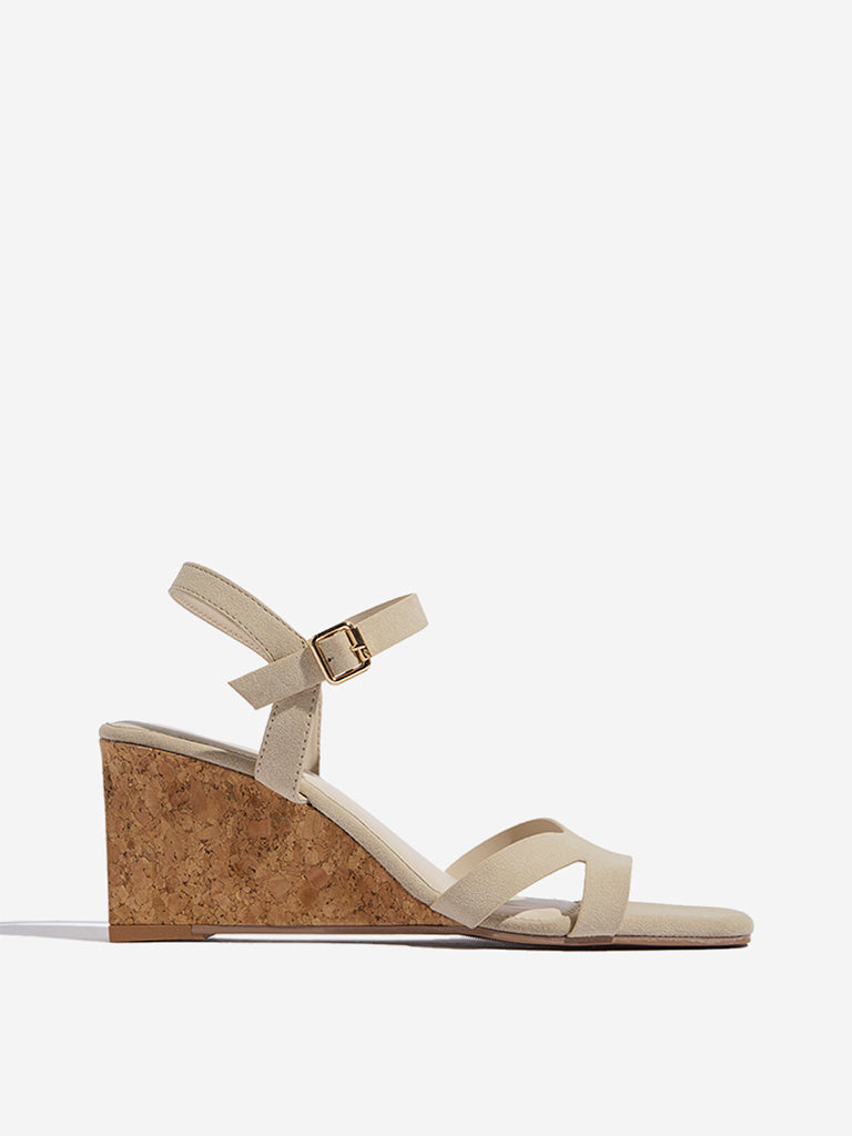LUNA BLU Beige Slingback Wedge-Heel Sandals