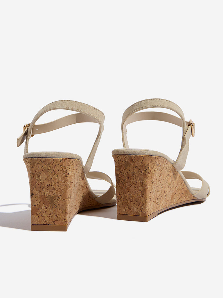 LUNA BLU Beige Slingback Wedge-Heel Sandals