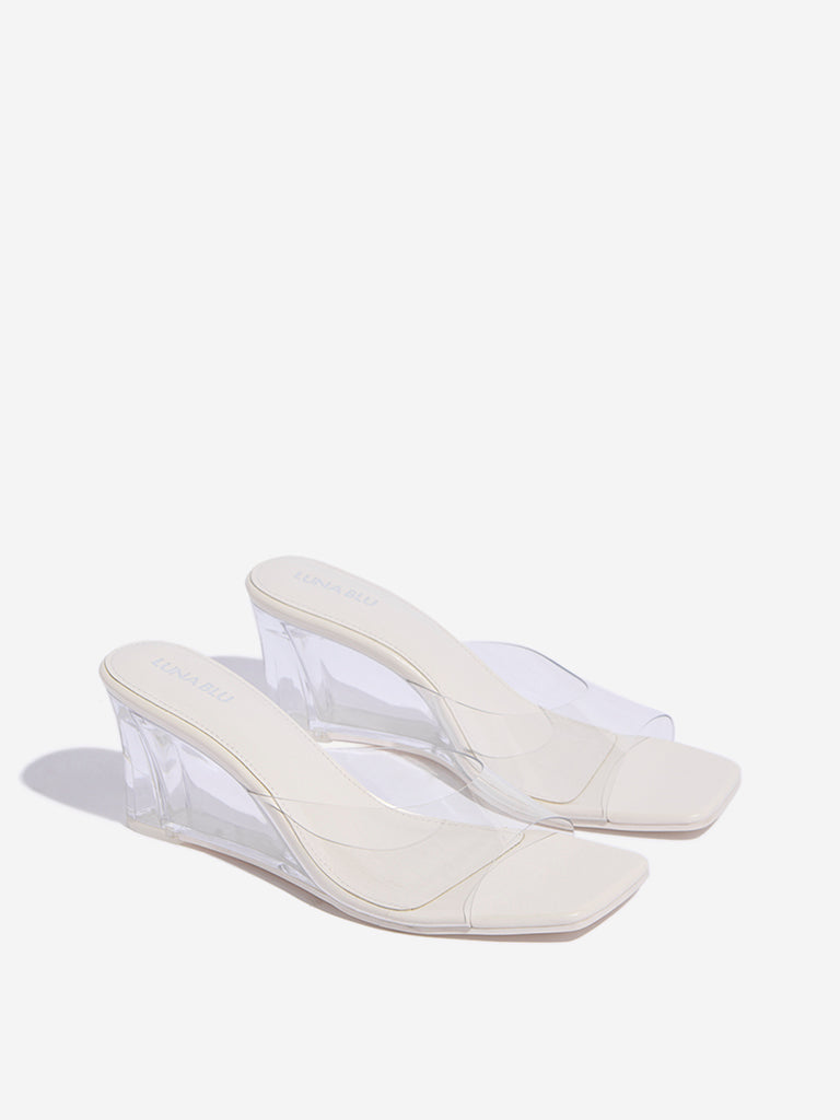 LUNA BLU White Vinyl Wedge Heel Sandals