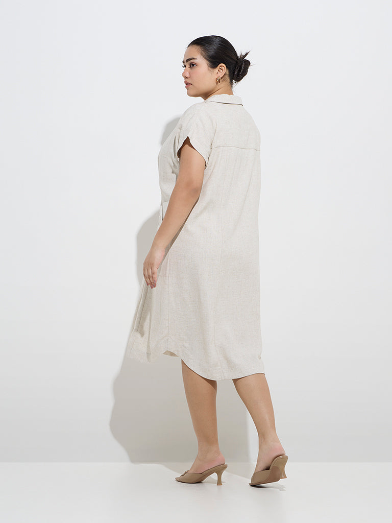 Westside Gia Women's Beige Solid A-Line Dress for Casual Wear Back View