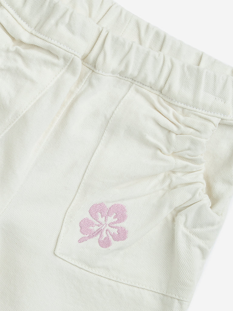 Westside HOP Kids Off-White High-Rise Denim Shorts for Casual Wear Zoomed View