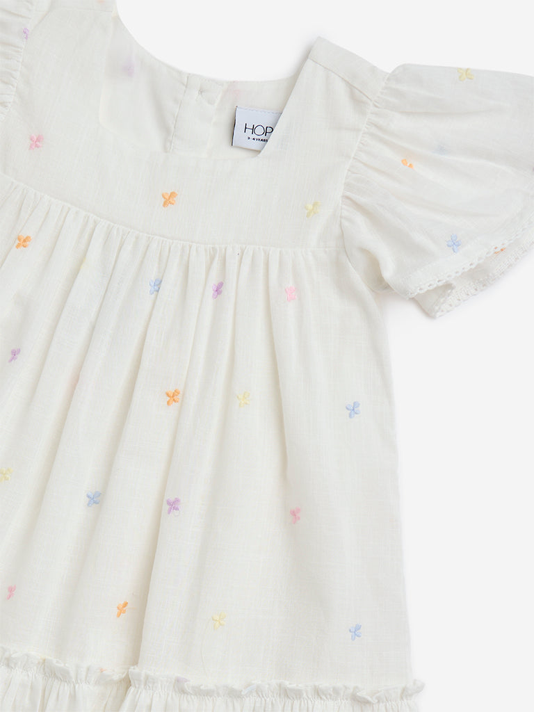 Westside HOP Kids White Floral Design Cotton A-Line Dress for Casual Wear Zoomed View