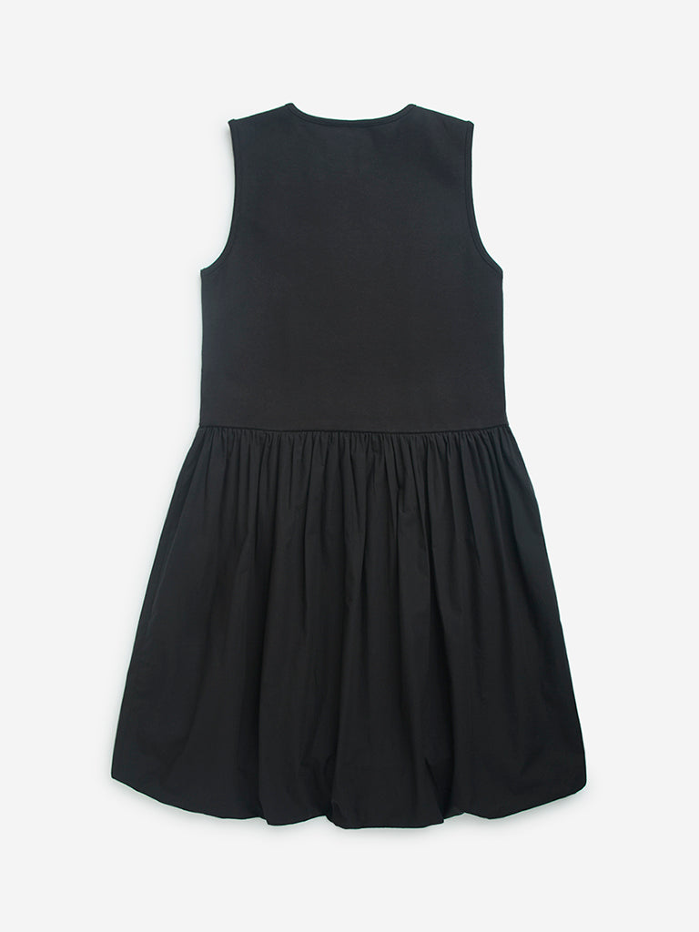 Y&F Kids Black Pleated Cotton-Blend A-Line Dress