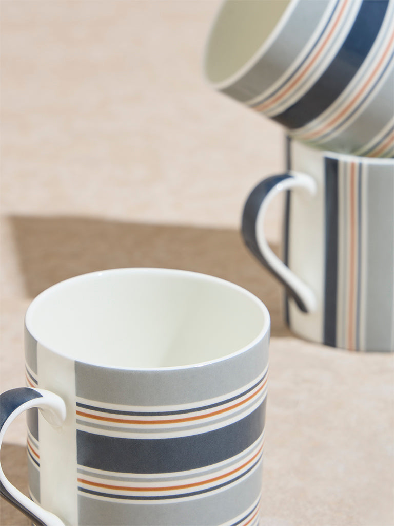 Westside Home Blue Stripe Printed Mugs (Set of 4)