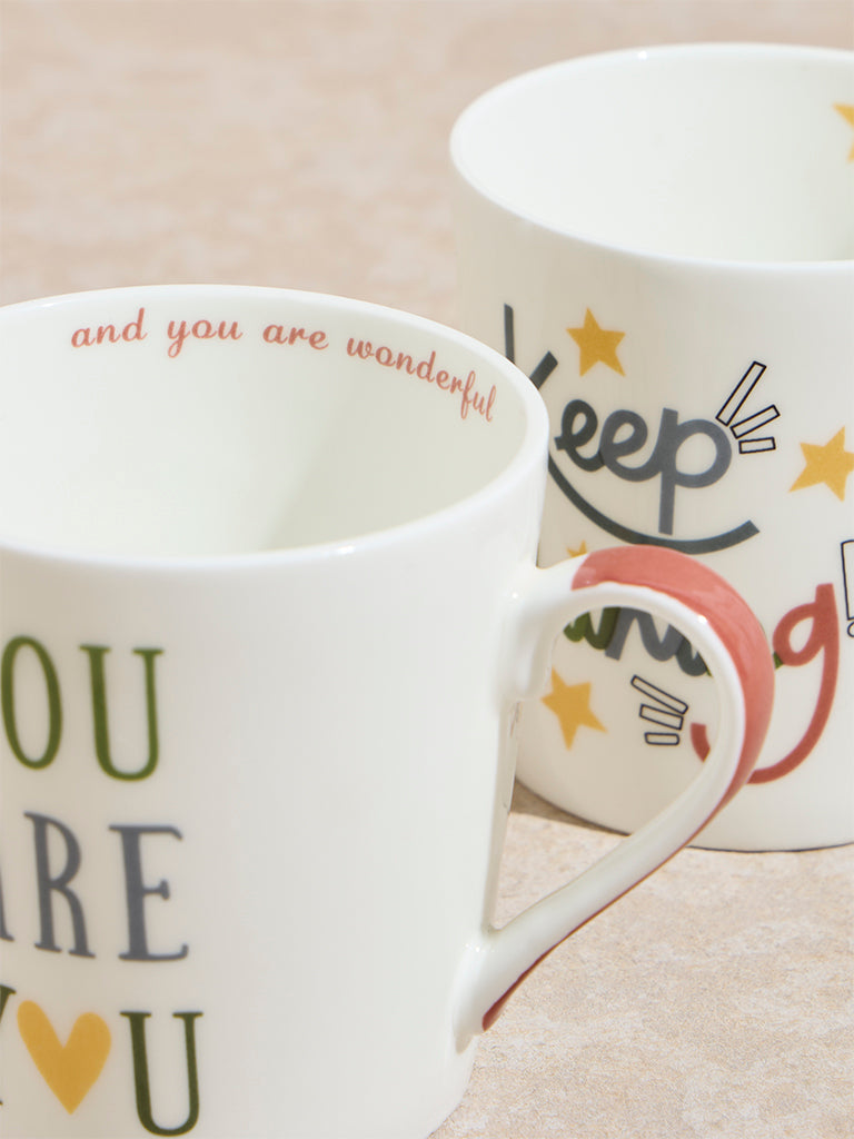 Westside Home White Typographic Design Mugs (Set of 2)