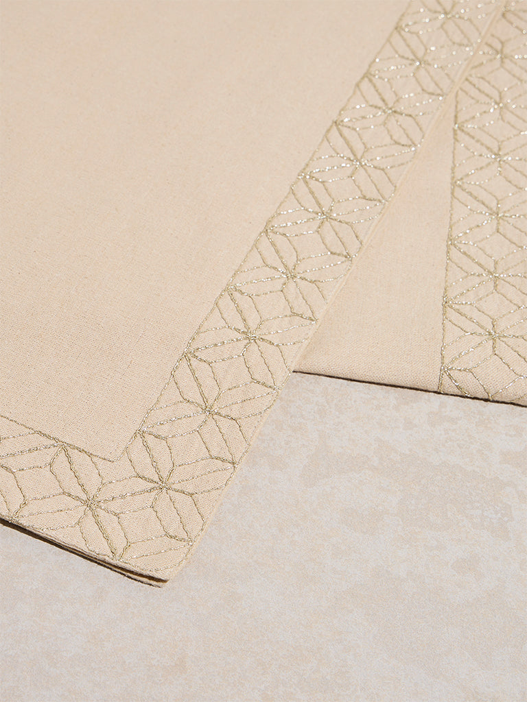 Westside Home Beige Geometric Embroidered Table Runner