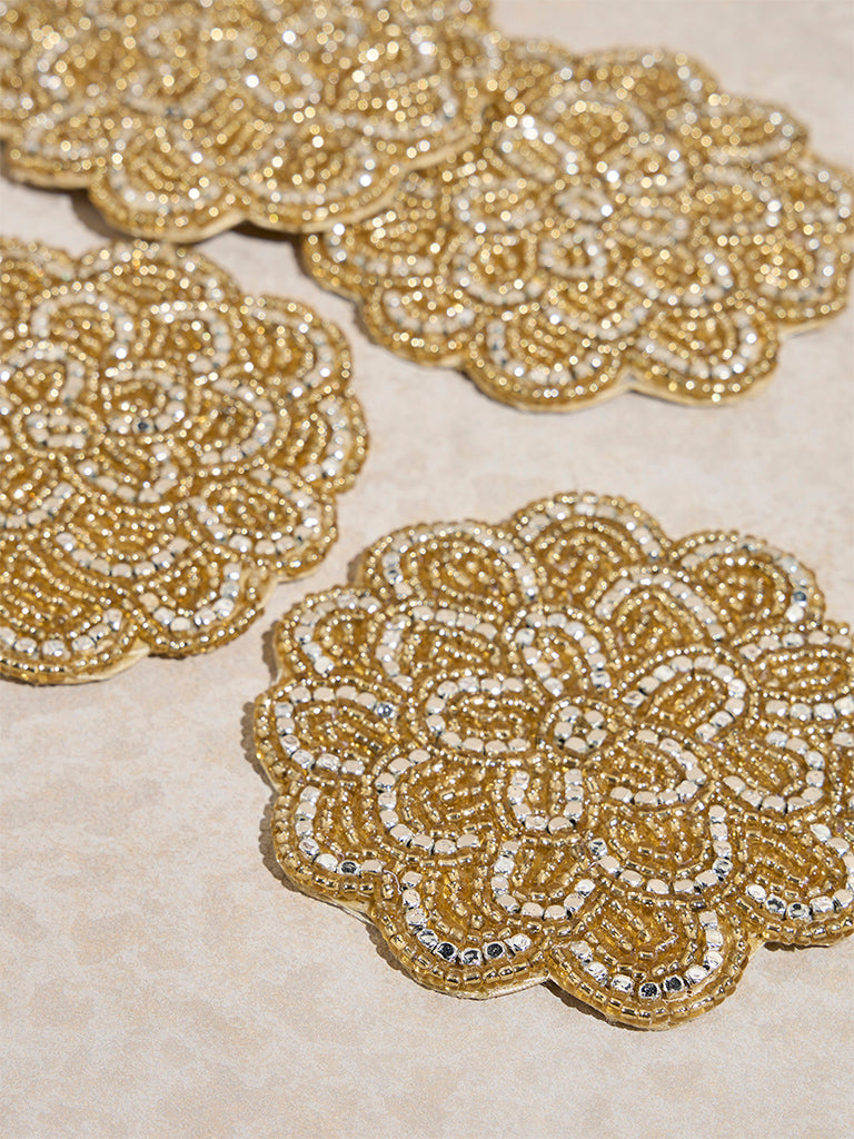 Westside Home Gold Beaded Embellished Coaster (Set of 4)