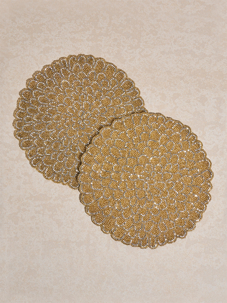Westside Home Gold Beaded Embellished Placemat (Set of 2)