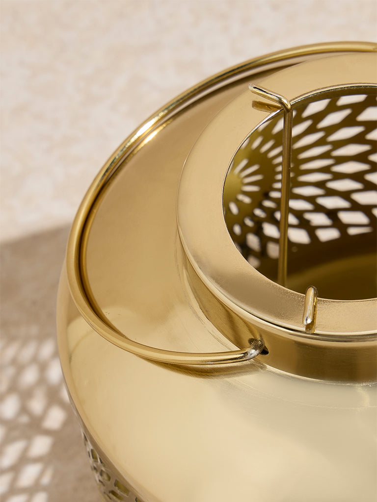 Westside Home Gold Floral Etched Metal Lantern