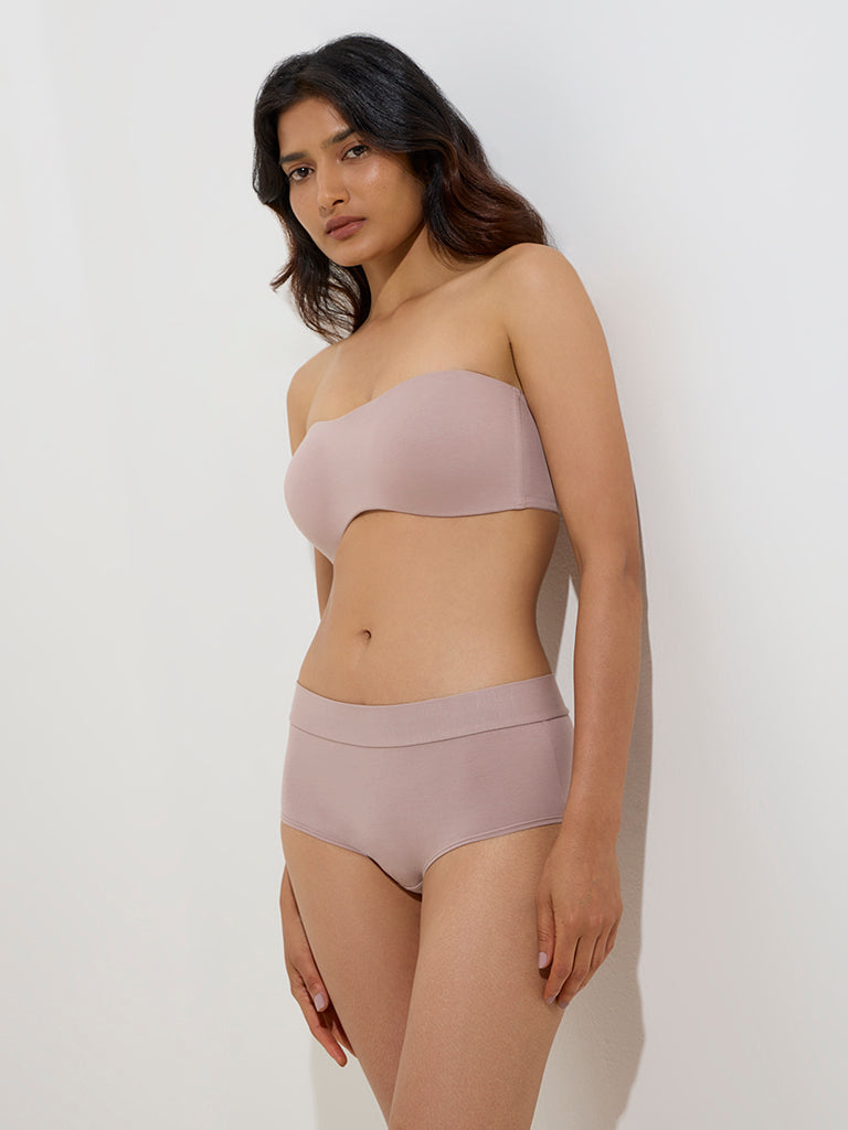 westisde Wunderlove Women's Light Mauve Padded Strapless Cotton-Blend Bra for Casual Wear Full Model View