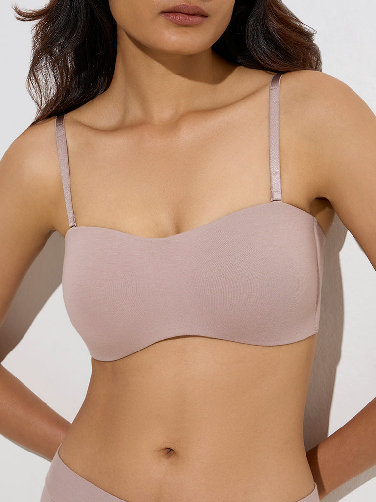 westisde Wunderlove Women's Light Mauve Padded Strapless Cotton-Blend Bra for Casual Wear Zoom View