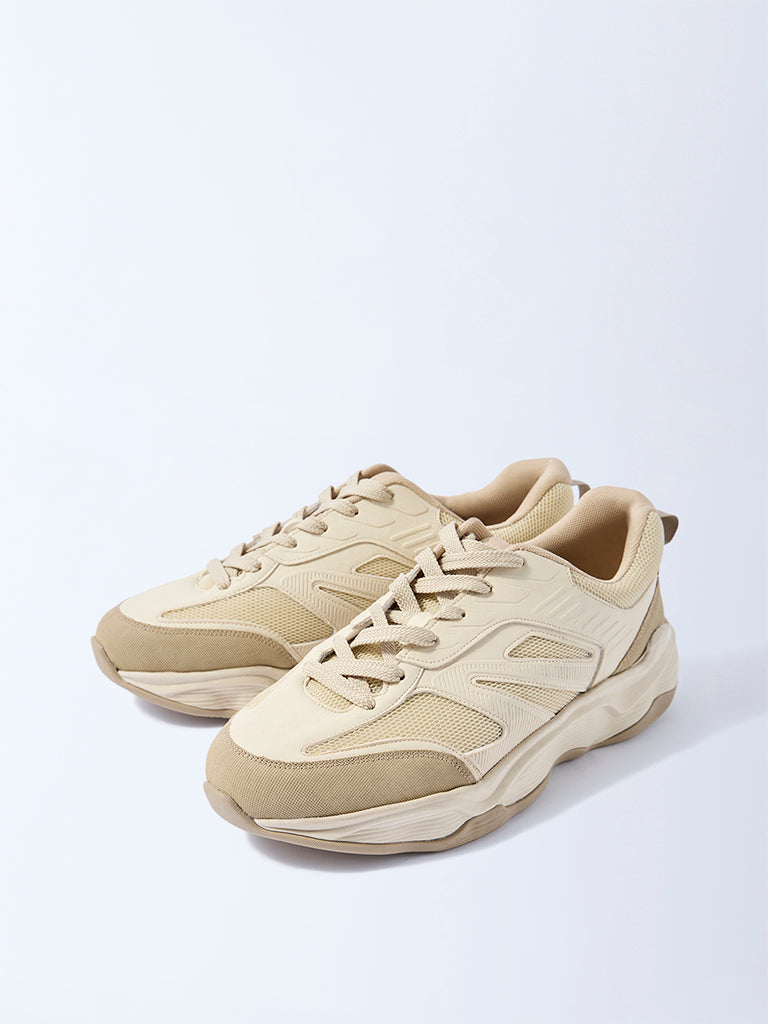 SOLEPLAY Beige Mesh-Detailed Lace-Up Sneakers