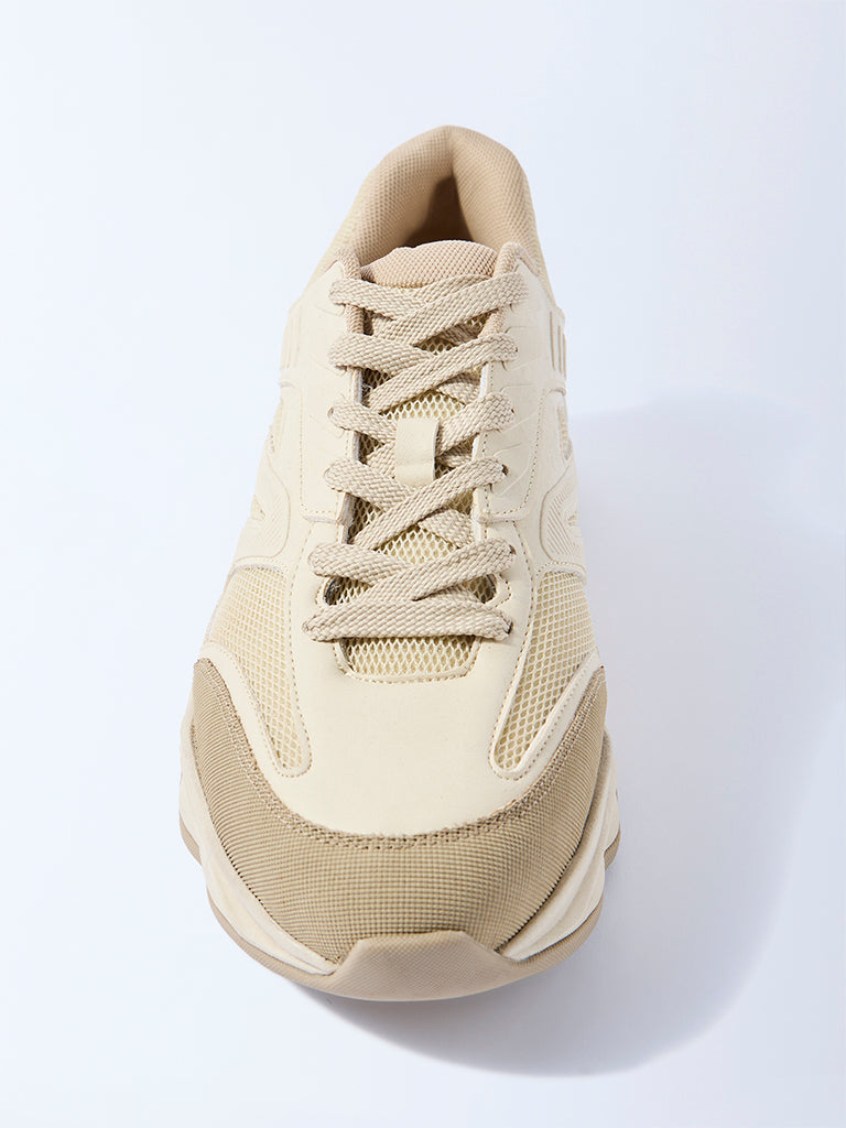 SOLEPLAY Beige Mesh-Detailed Lace-Up Sneakers