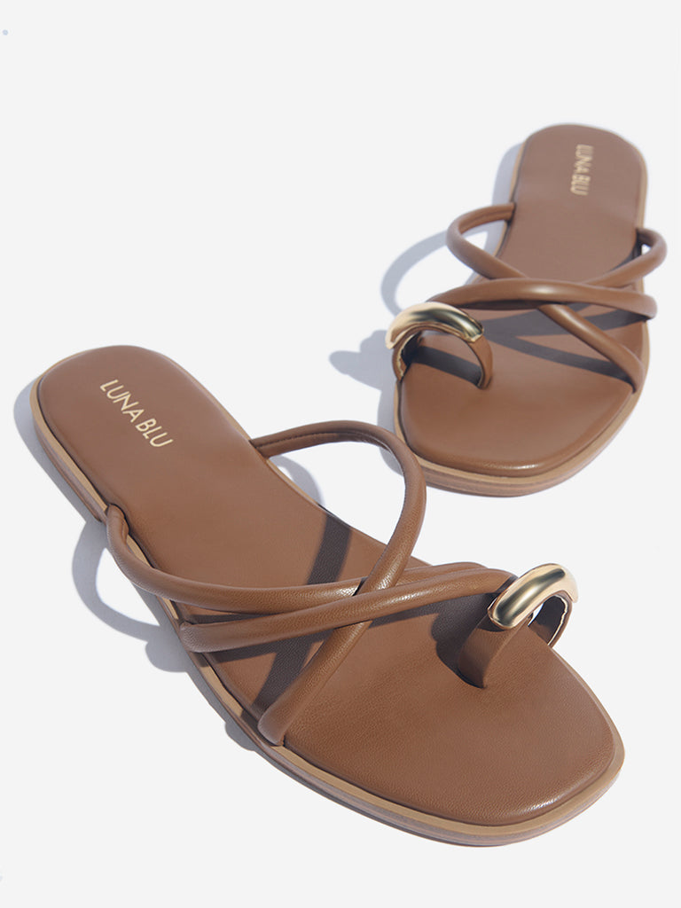 Westside LUNA BLU Women's Tan Cord Toe-Ring Sandals for Casual Wear Zoomed View