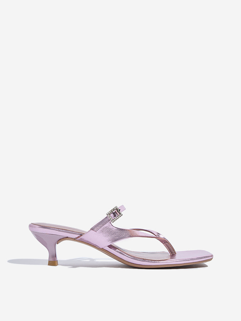 Westside LUNA BLU Women's Pink Thong-Strap Metallic Heel Sandals for Casual Wear Side View