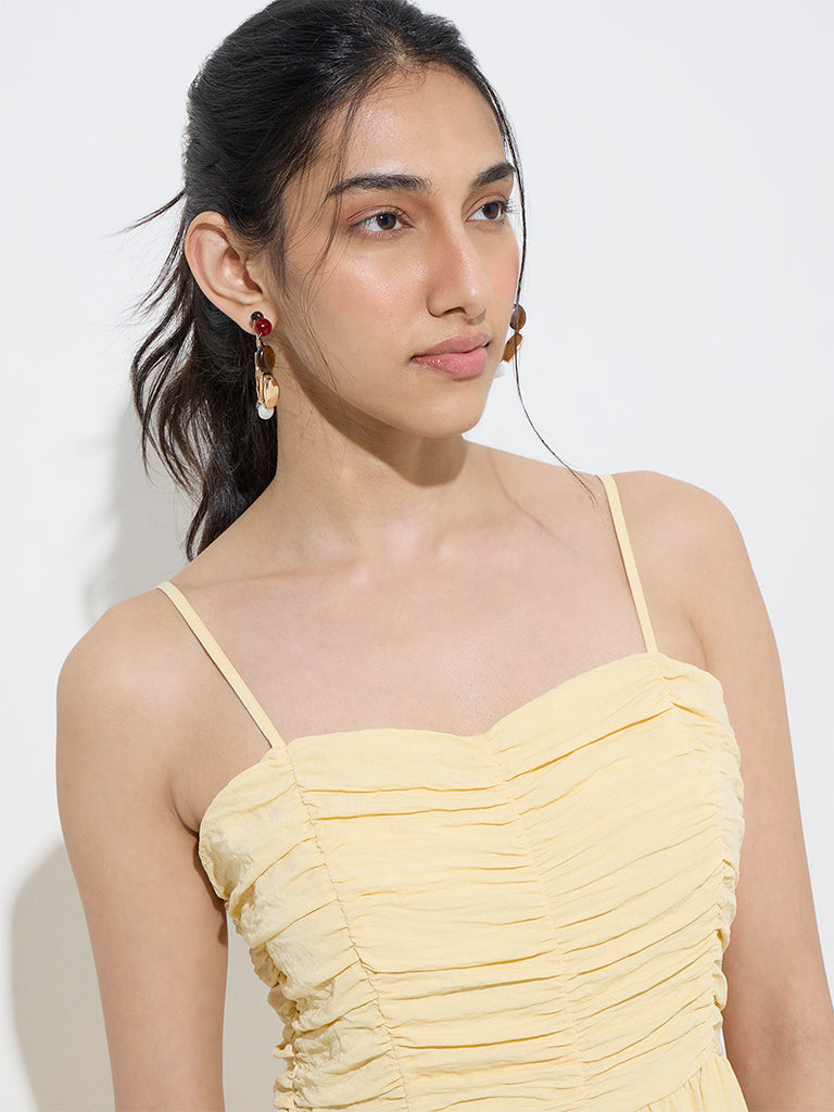 Westside LOV Women's Yellow Pleated Fit-and-Flare Dress for Casual Wear Zoomed View