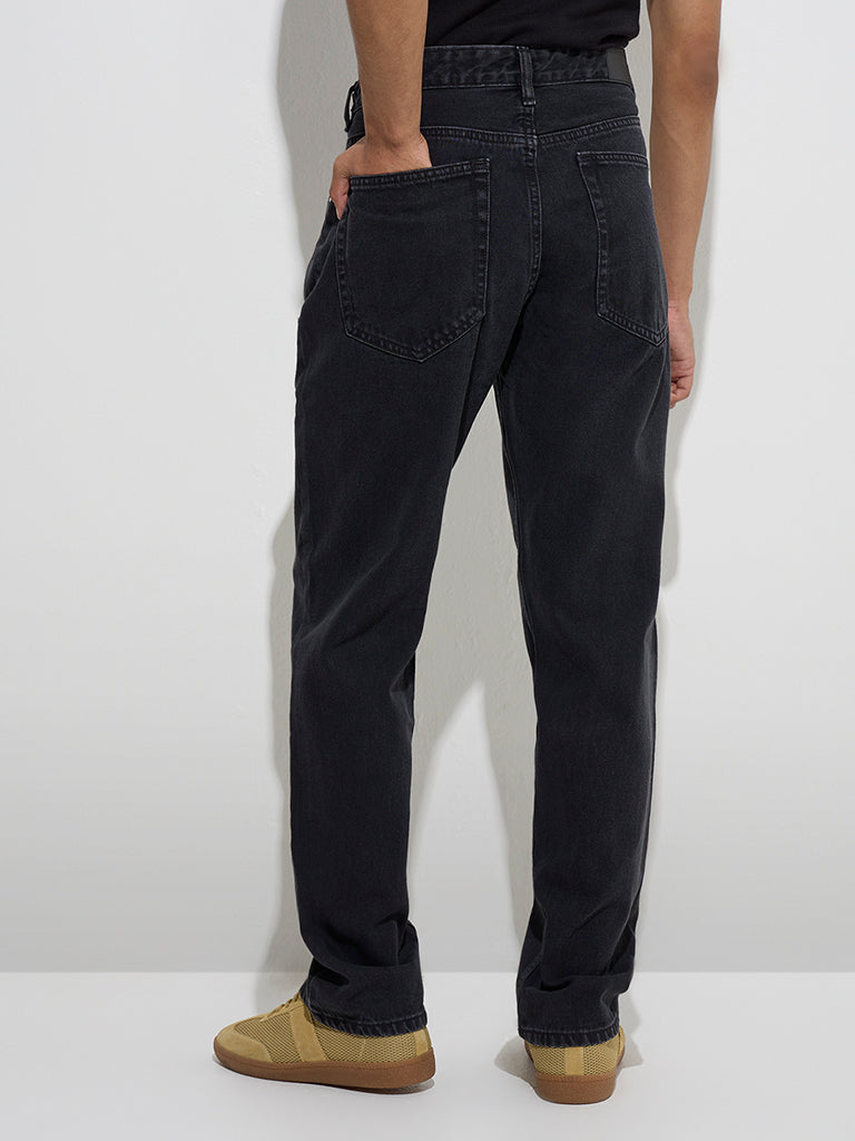 Westside Nuon Men's Charcoal Relaxed-Fit Mid-Rise Jeans for Casual Wear Back View