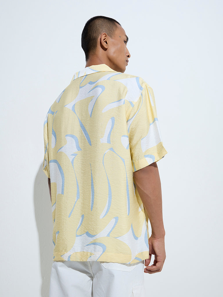 Westside Nuon Men's Light Yellow Abstract Design Relaxed-Fit Shirt for Casual Wear Back View