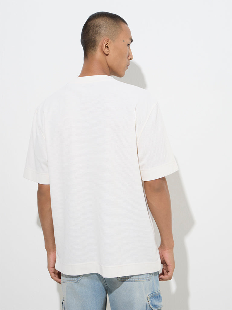 Westside Nuon Men's Off-White Fruit Print Relaxed-Fit Cotton-Blend T-Shirt for Casual Wear Back View