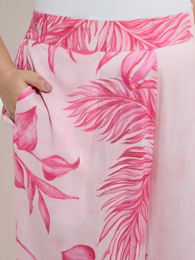 Westside Diza Women's Pink Foliage-Inspired Ethnic Pants for Work Wear Zoomed View