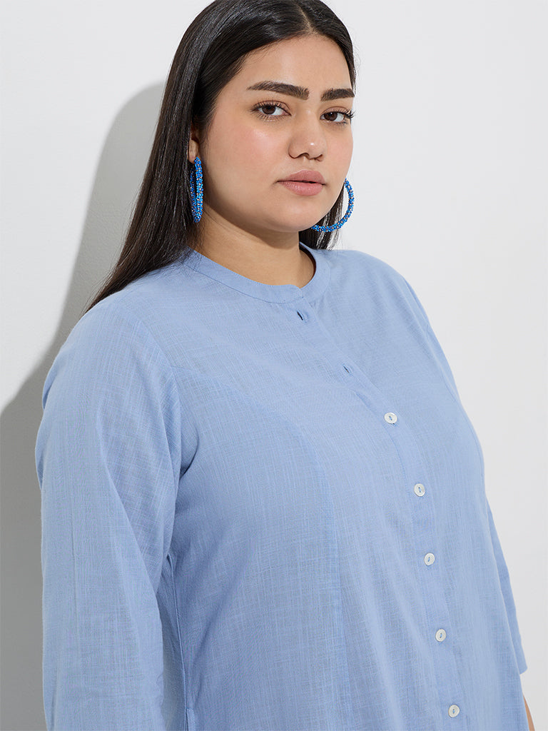 Diza Blue Solid Cotton A-Line Kurta