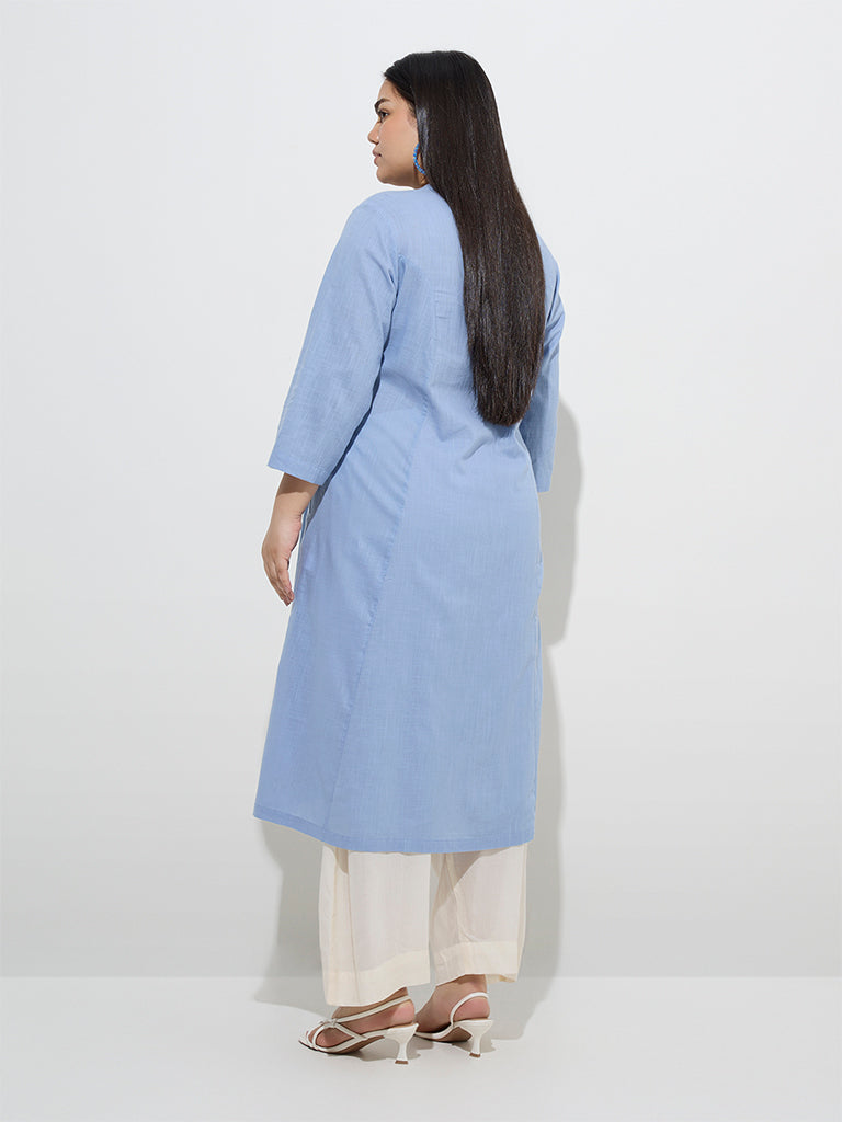 Diza Blue Solid Cotton A-Line Kurta