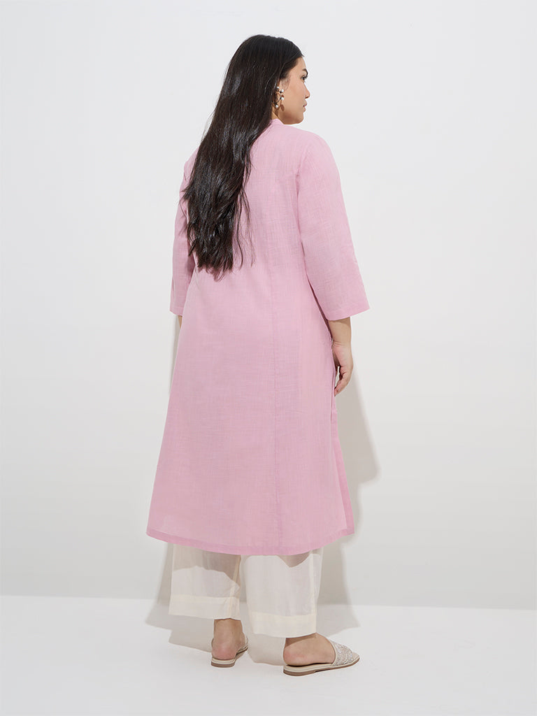 Westside Diza Women's Pink Solid Design A-Line Kurta for Work Wear Back View