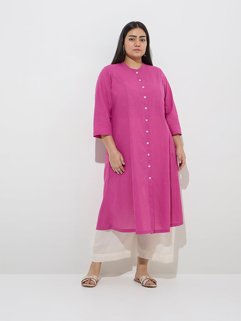 Westside Diza Women's Pink A-Line Cotton Kurta for Work Wear Front View