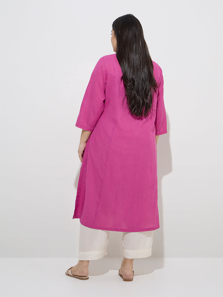 Westside Diza Women's Pink A-Line Cotton Kurta for Work Wear Back View