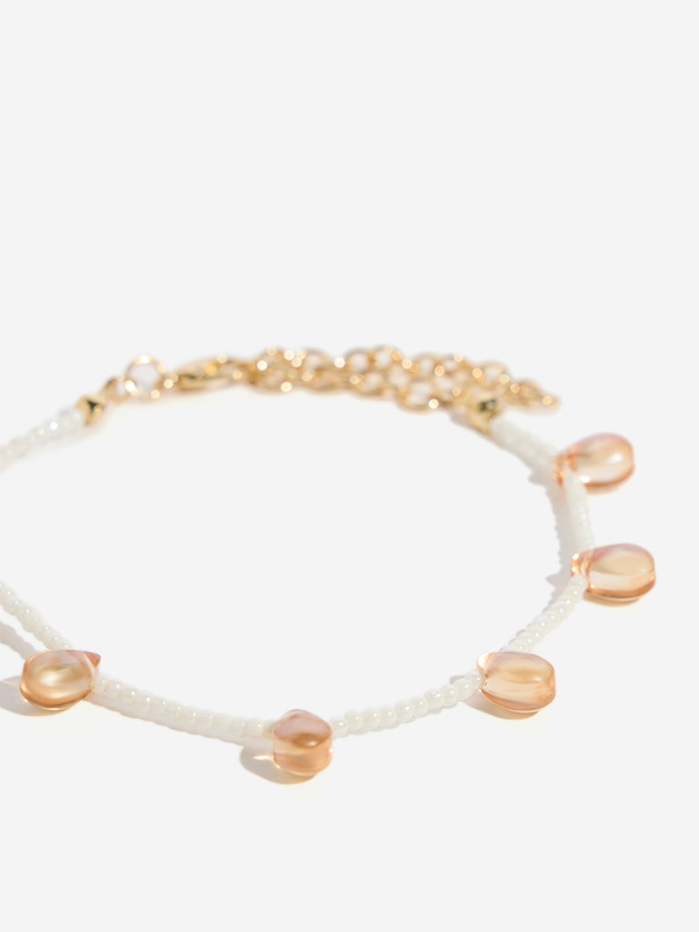 Westside Accessories Gold Peach Glass Gemstone Bracelets - Pack of 4