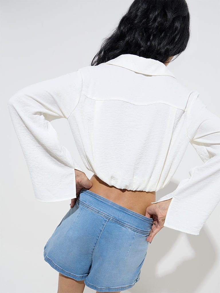 Westside Nuon Women's White Self-Textured Top for Casual Wear Back View