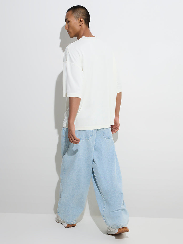 Westside Nuon Men's Off-White Numerical Design Relaxed-Fit T-Shirt for Casual Wear Back View