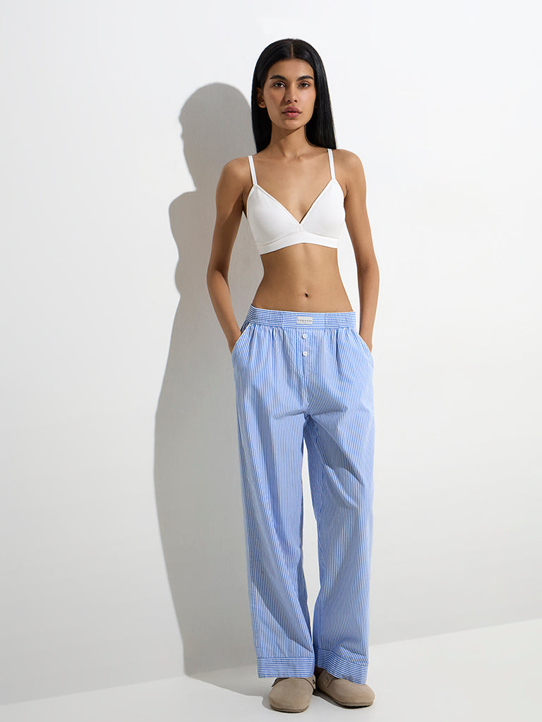 Superstar White Waffle-Textured Padded Cotton-Blend Bra