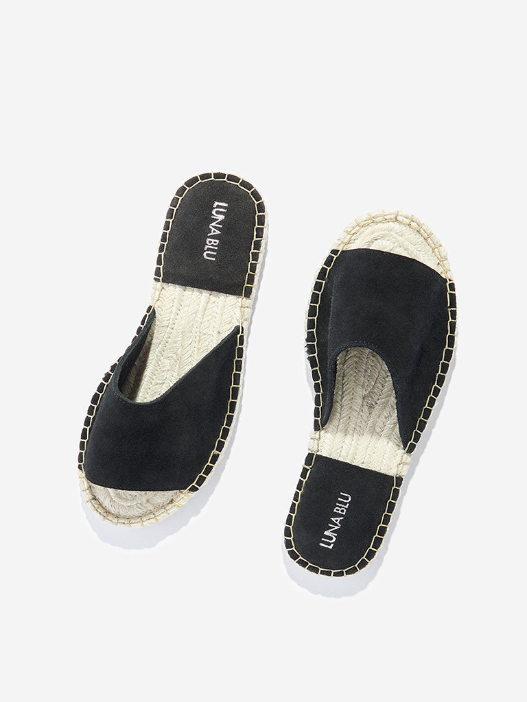 LUNA BLU Black Suede Espadrille Slides