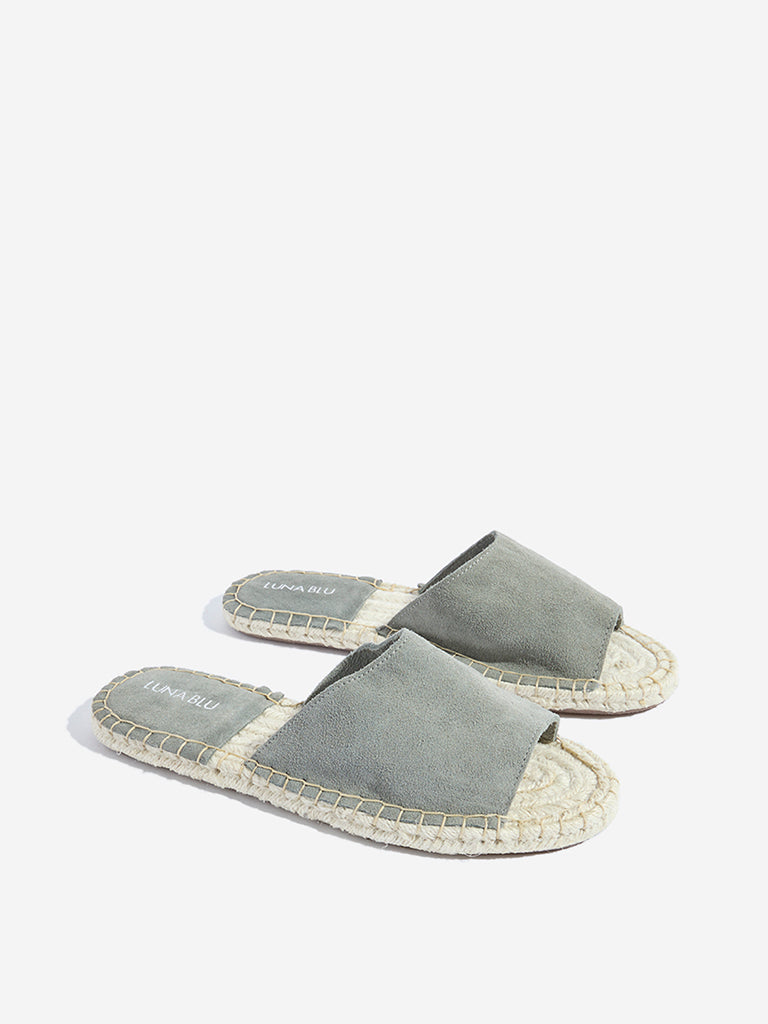 LUNA BLU Grey Suede Espadrille Slides