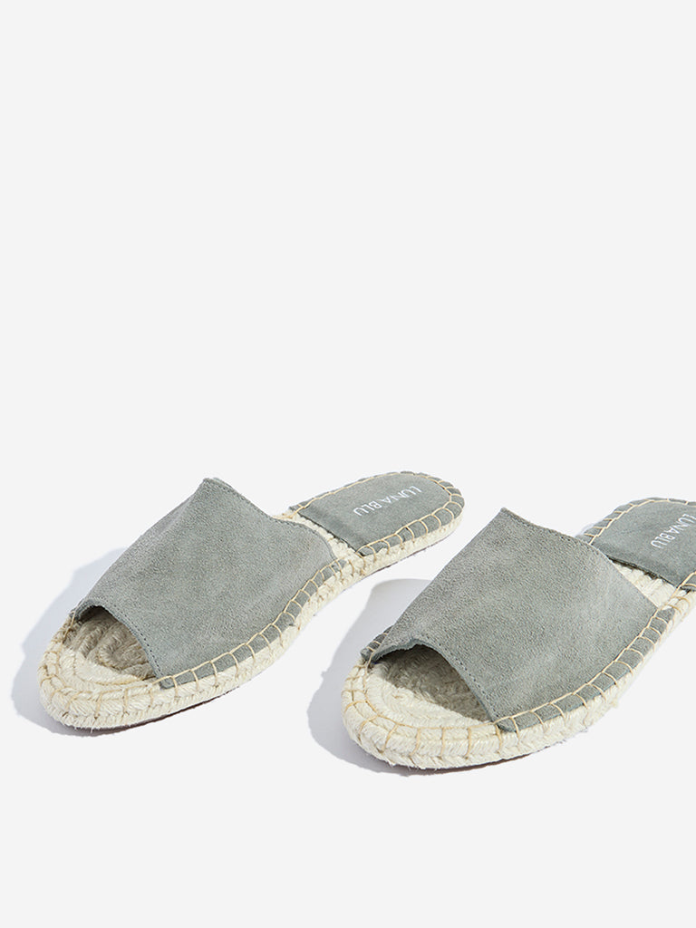 Westside LUNA BLU Women's Grey Suede Espadrille Slides for Casual Wear Zoomed View