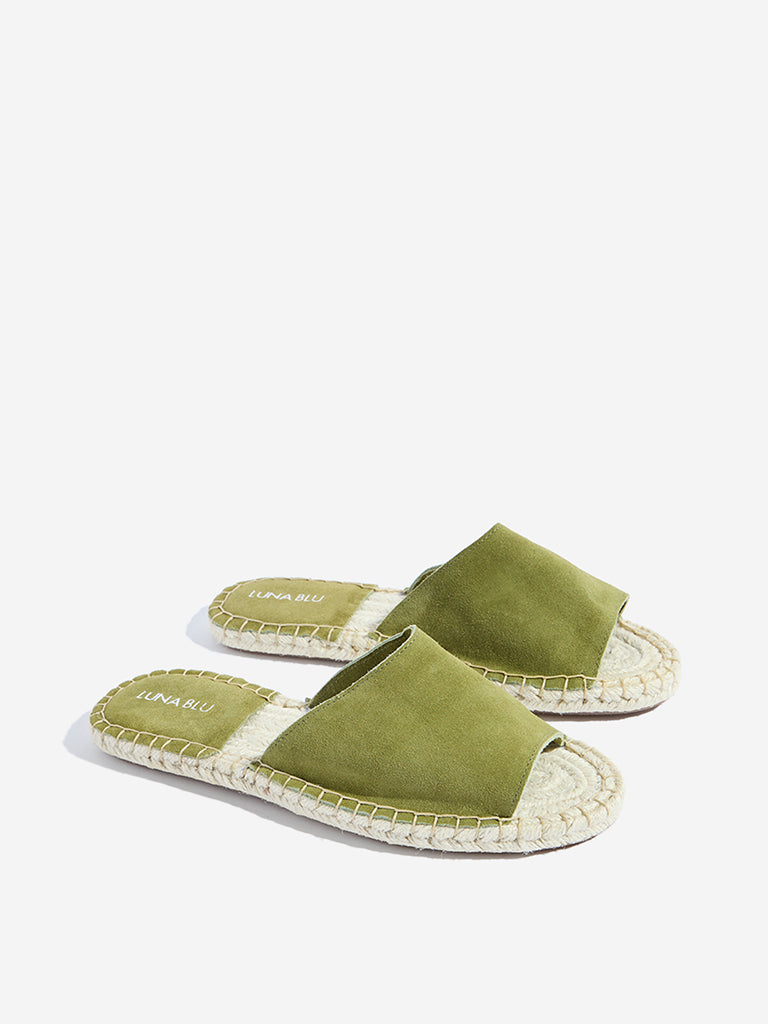 LUNA BLU Olive Suede Espadrille Slides