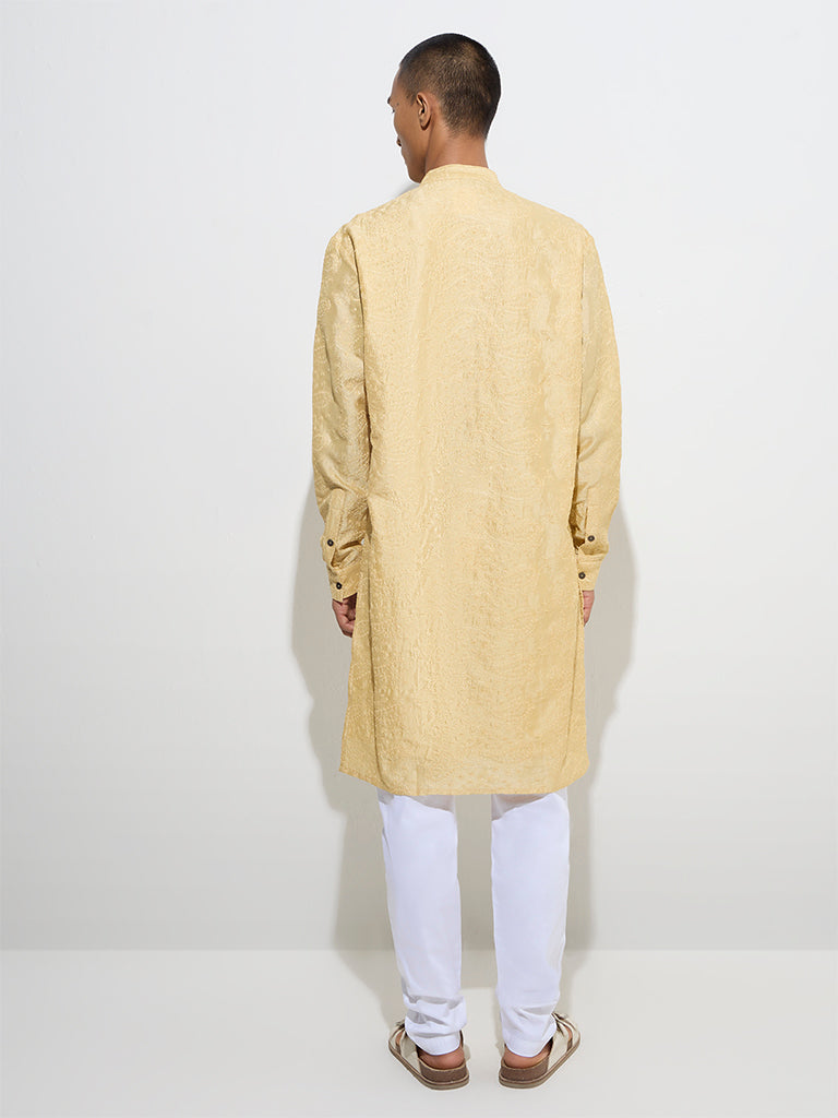 Westside Kala by ETA Men's Mens Ethnicwear Light Yellow Relaxed-Fit Cotton Kurta for Ethnic Wear Back View