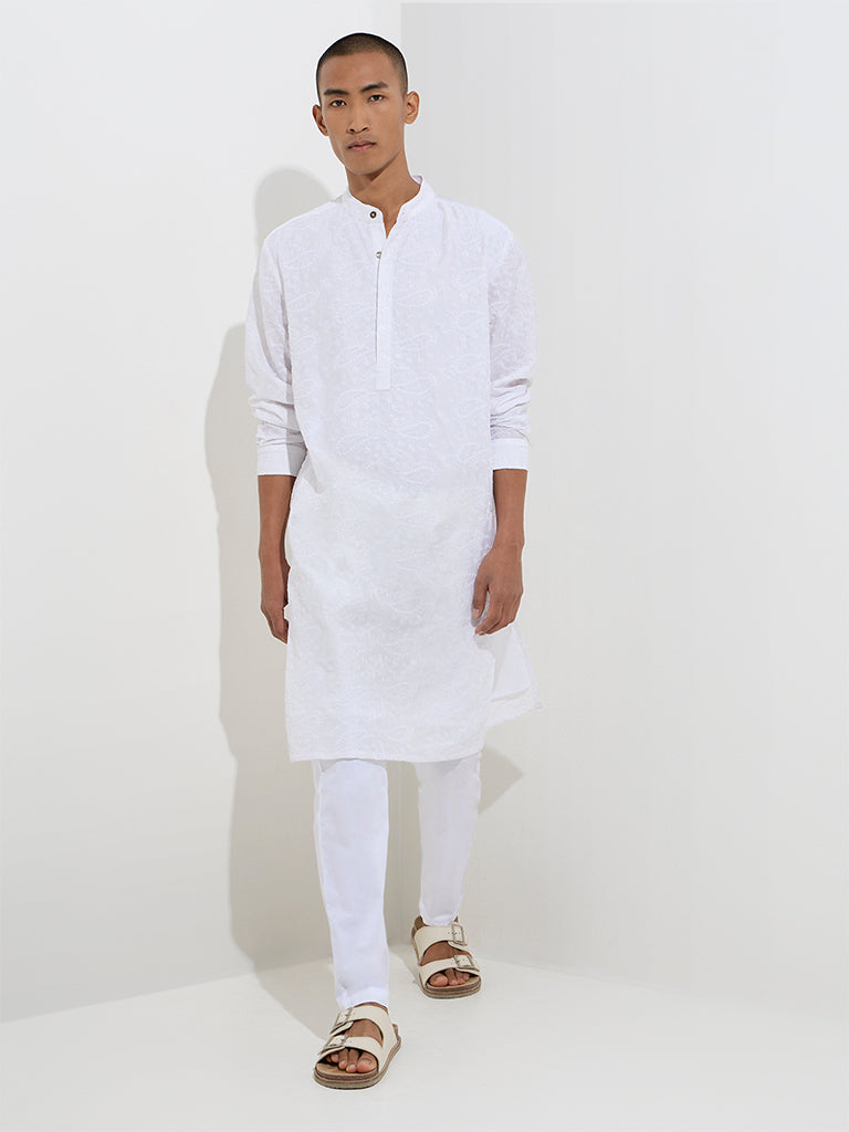 Westside Kala by ETA Men's Mens Ethnicwear Off-White Relaxed-Fit Cotton Kurta for Ethnic Wear Front View