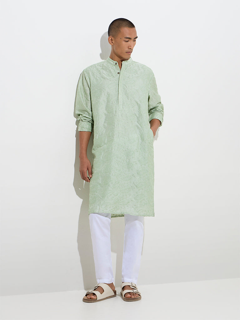 Buy Mens Ethnicwear Sage Embroidered Relaxed-Fit Cotton Kurta from