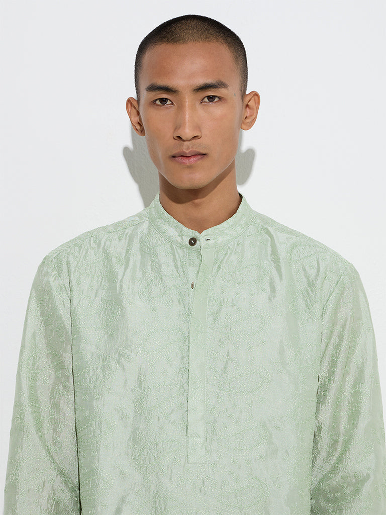 Mens Ethnicwear Sage Embroidered Relaxed-Fit Cotton Kurta