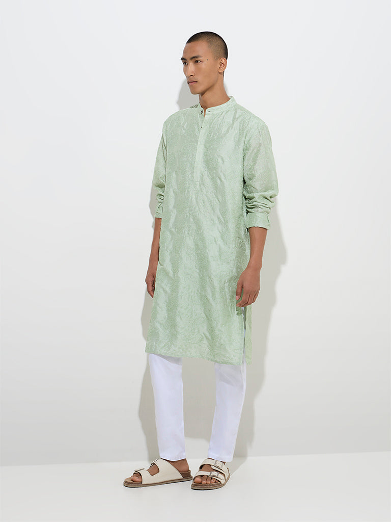 Westside Kala by ETA Men's Mens Ethnicwear Sage Embroidered Relaxed-Fit Cotton Kurta for Ethnic Wear Full View