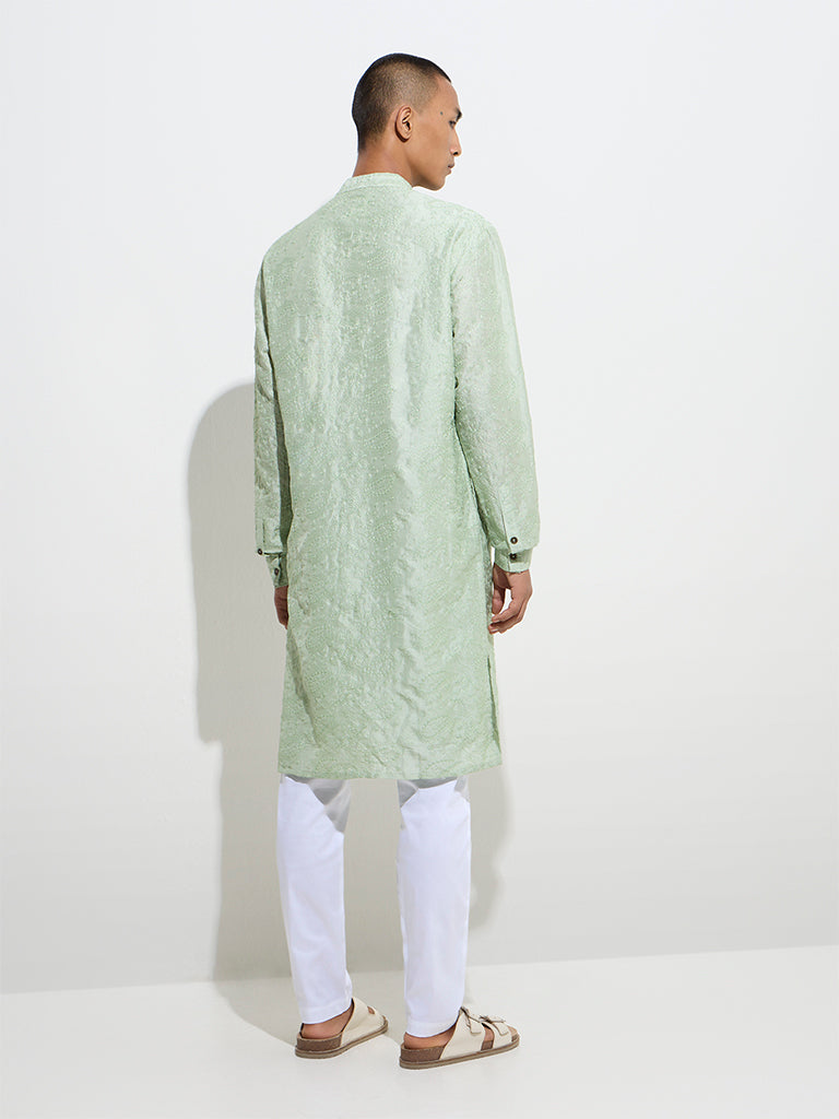 Mens Ethnicwear Sage Embroidered Relaxed-Fit Cotton Kurta