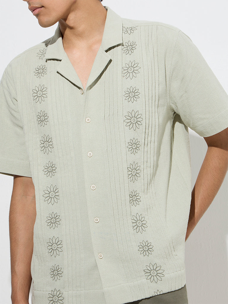 ETA Sage Floral Embroidered Relaxed-Fit Cotton Shirt