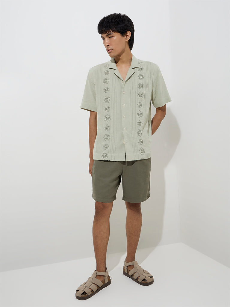 ETA Sage Floral Embroidered Relaxed-Fit Cotton Shirt